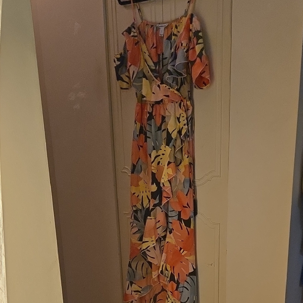 Charlotte Russe Tropical Print Maxi Dress - Orange and Green